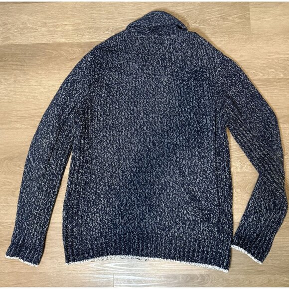 Roots Marled Knit Full-Zip Sweater Jacket Navy White Cotton Blend Size L - Picture 2 of 7